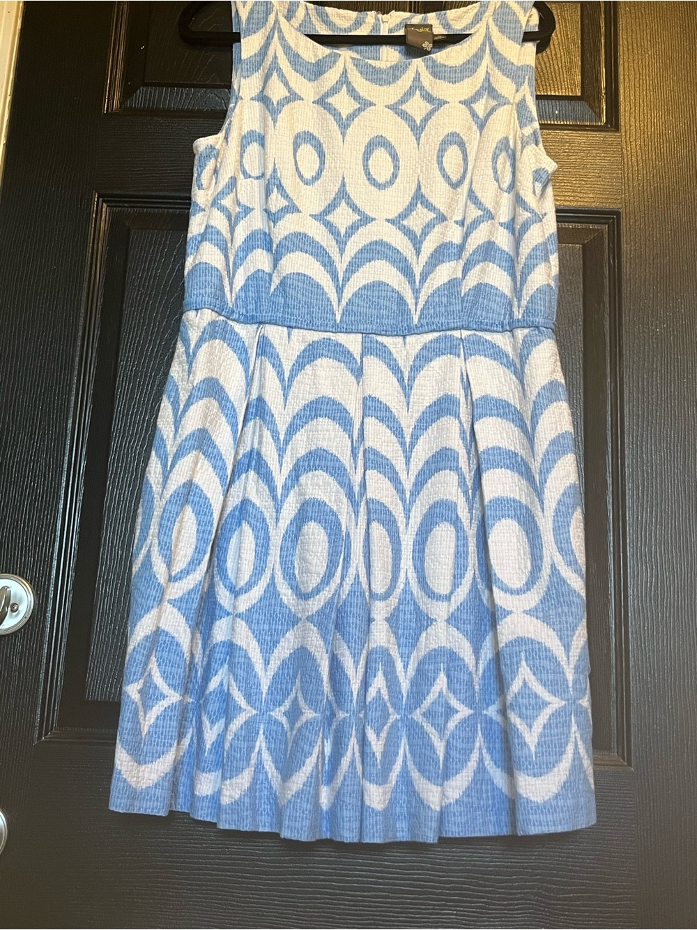 Taylor Blue and White Cotton Blend Vintage Look Dress w/ Zipper & Pockets Medium